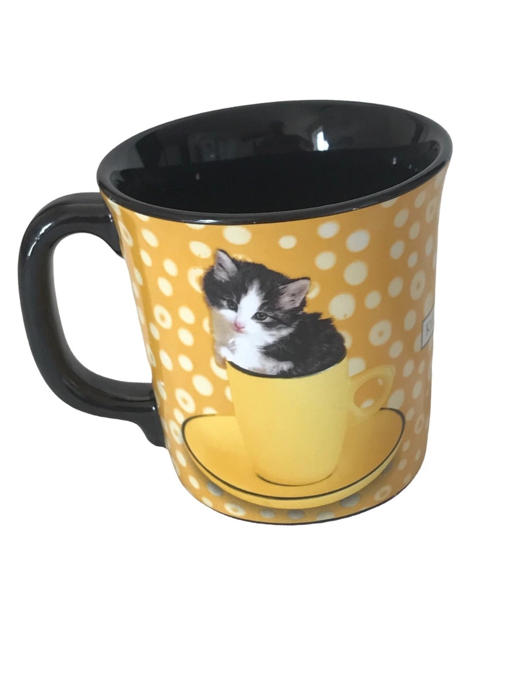 Keith Kimberlin Kitten In Yellow Coffee Mug Cup Ceramic black white